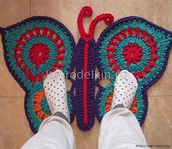 коврик-бабочка, вязание крючком, бабочка крючком