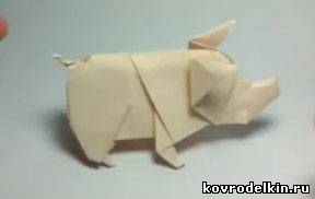 Свинка оригами, свинка схема, свинка из бумаги