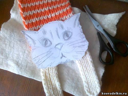 шарф, вязание спицами, кот