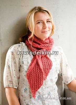 красивый шарф спицами, модный шарф спицами схема, коралловый шарф,